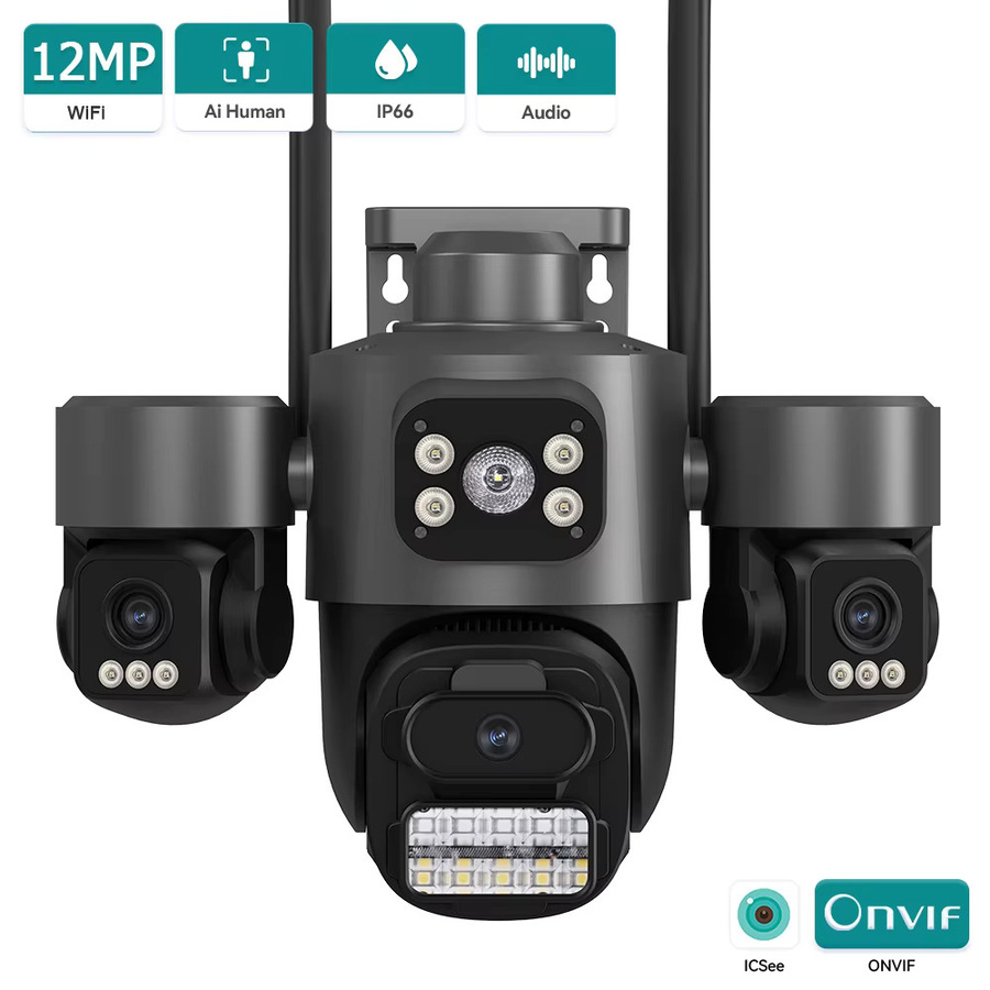 HAMROLTE 12MP Triple Lens PTZ IP Sicherheit Kamera mit Auto Tracking, Nachtsicht, 2-Wege Audio und WLAN via iCsee App, IP66 wasserdicht - Bild 6