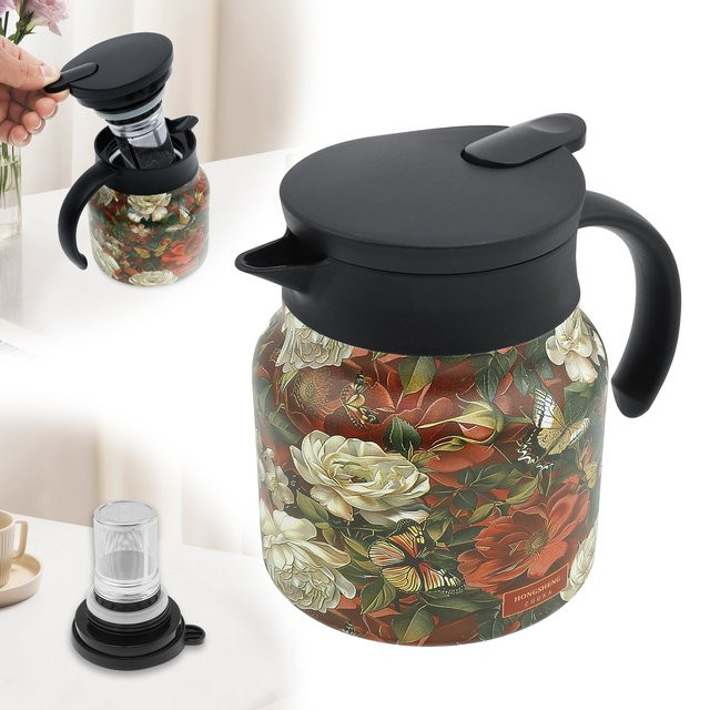 Willstar Edelstahl Teekanne mit Teesieb Infuser in Floral Design, Rot/Mehrfarbig - Bild 1