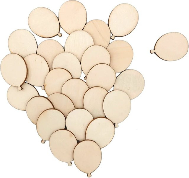 50 Stück Mini Ballon Holz DIY Bastelrohlinge in Beige für Handwerk und Dekoration - Bild 1