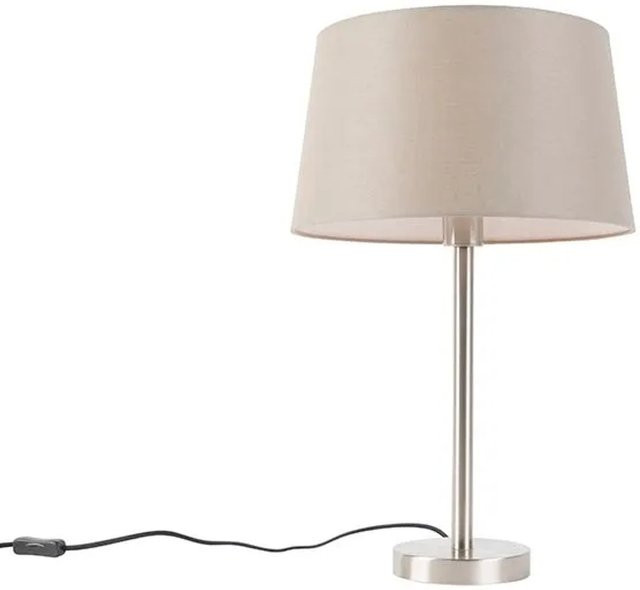 QAZQA Moderne Tischlampe Simplo aus Metall mit Stoffschirm in Beige, dimmbar, E27 - Bild 1