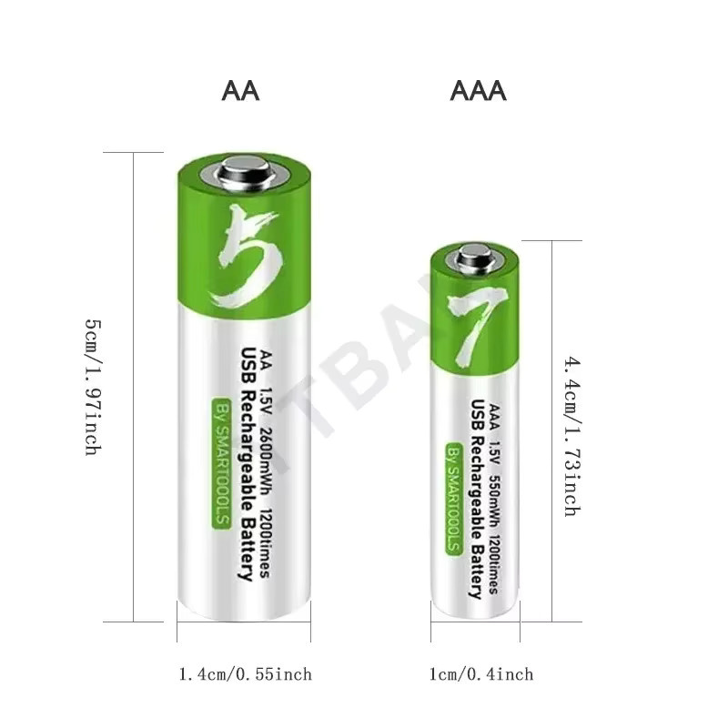 YTBNA AA AAA USB-Akkus Set in Grün mit Typ-C-Kabel, 1,5 V Li-Ionen-Batterien für Maus, Uhr und Rasierer - Bild 1