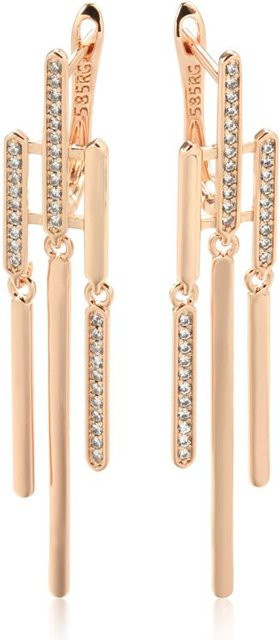 Hängeohrringe Kupfer, Roségold, Zirkonia, Damen, beige - Bild 1