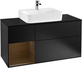 V&B Finion Waschtischunterschrank mit LED-Wandbeleuchtung in Schwarz, Wandmontage, Breite: 120 cm - Bild 1