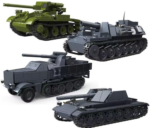 DBPALY Weltkriegs-Armee Militär-Soldaten Halbkettenfahrzeug M56 Scorpion Selbstfahrende Artillerie, Bausteine Spielzeug - Bild 1