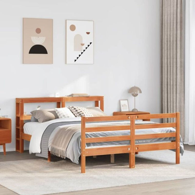 Massivholzbett Vidaxl aus Kiefernholz in Braun im Landhaus- und Skandinavischen Stil, B/T/H: 135 x 190 x 82 cm - Bild 1