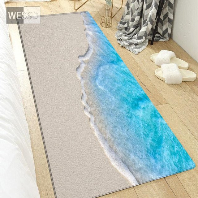 ZZ HOME 3D-Wellen-Teppich mit Meeres-Motiv in Beige, rutschfest, B/B: 80 x 50 cm - Bild 1
