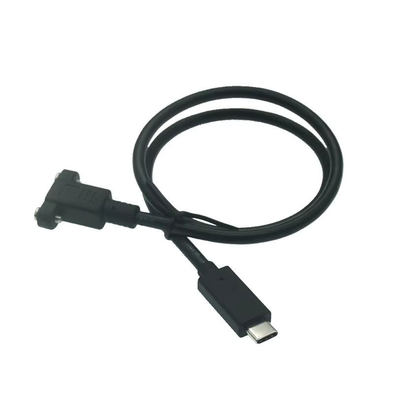 RGEEK USB-C Verlängerungskabel Panel Mount Typ-C Stecker auf Buchse mit Schraubenloch-Verriegelung, Schwarz, Länge: 1 m - Bild 2