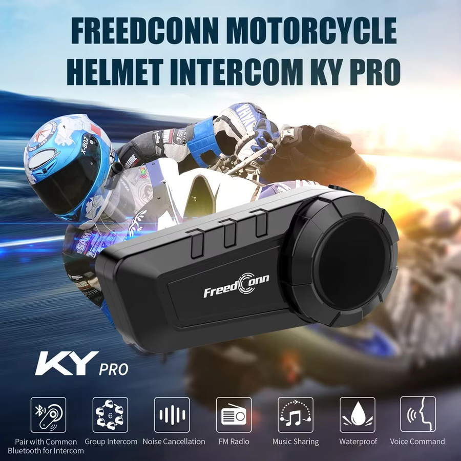Freedconn Motorrad-Gegensprechanlage Bluetooth Helm-Headset in Schwarz für bis zu 6 Fahrer mit 1000 m Reichweite und wasserdichter Moto-Gruppe - Bild 2