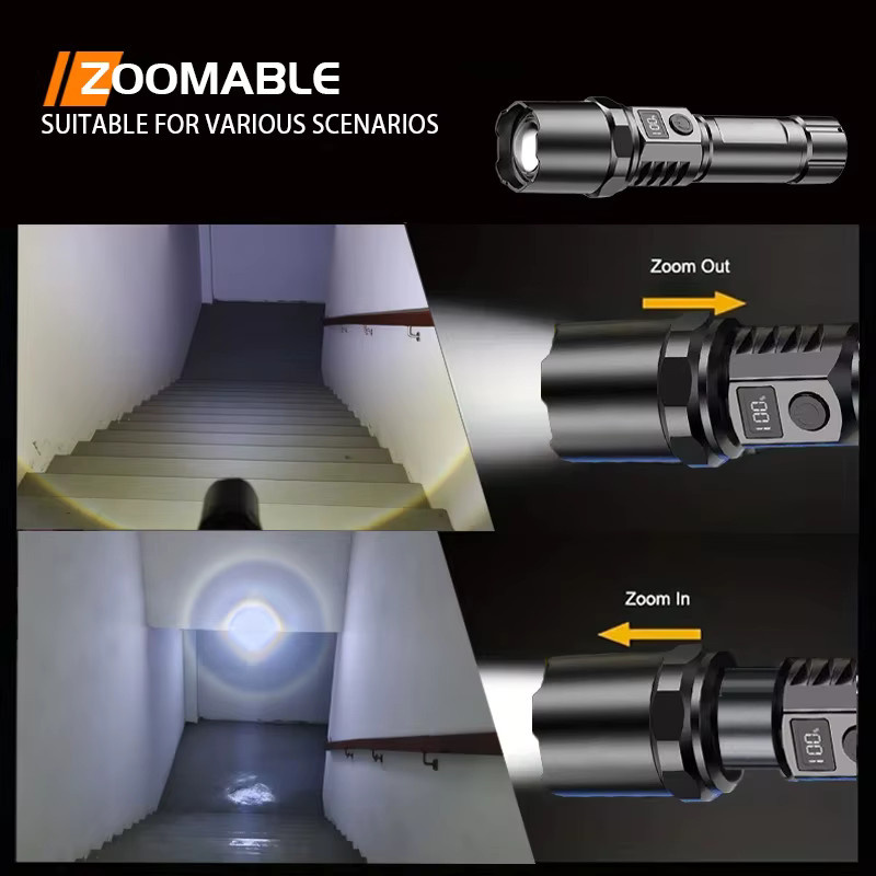 NEWBIRTH LED Taschenlampe mit 10000 Lumen, USB-C aufladbar, Schwarz, Aluminium mit Power Display und Zoom für Outdoor und Camping - Bild 5