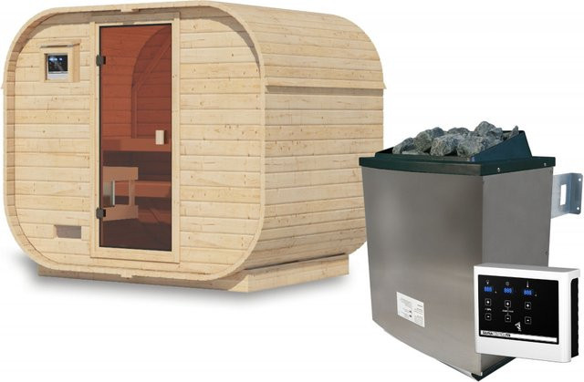 Fasssauna QUADRO 1 PLUS mit 9.0 kW Ofen und Steuergerät, B/T/H: 242 x 175 x 38 cm - Bild 1