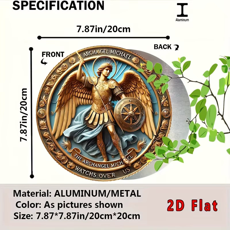 Potdemiel Erzengel Michael Vintage Metall-Wandkunst rundes Blechschild in Gold und Blau, Durchmesser: 20,3 cm - Bild 3
