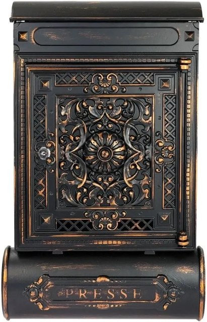 HMF Briefkasten 512-20 Antik mit Zeitungsfach aus Aluguss in Schwarz Kupfer, B/T/H: 57 x 35 x 10 cm - Bild 1