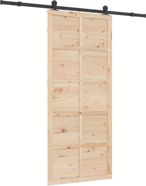 vidaXL Schiebetür aus massivem Kiefernholz in Braun, Höhe: 208 cm, Breite: 100 cm - Bild 1