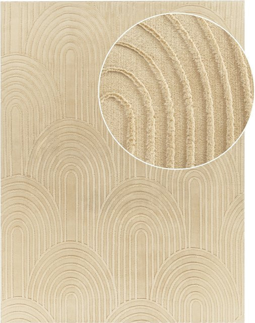 Fellteppich Lelystar in Beige mit Halbkreis-Muster im Boho-Stil, B: 200 cm, T: 280 cm - Bild 1