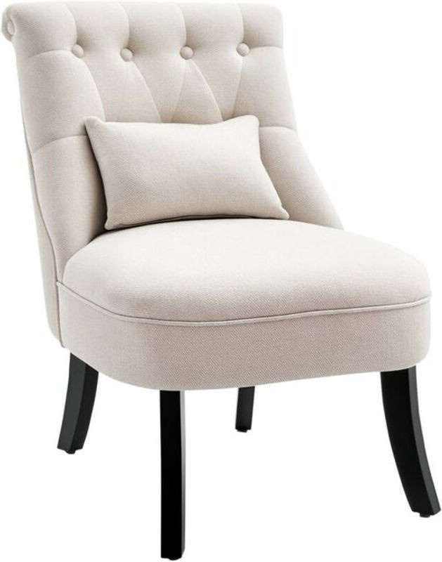 HOMCOM Relaxsessel mit Rückenkissen in Leinenoptik, Polstersessel mit Holzbeinen, Cremeweiß/Beige, B/T/H: 77 x 69 x 52,5 cm - Bild 1