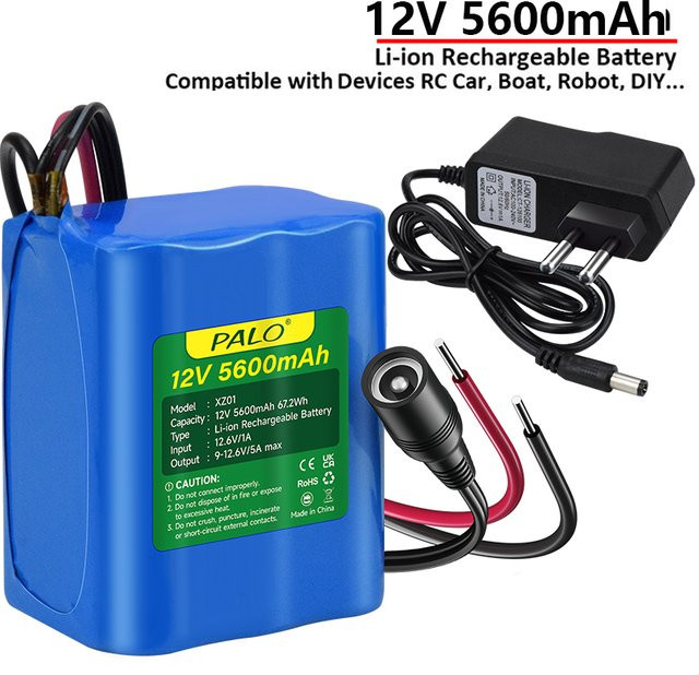 PALO 12V Lithium-Ionen-Akku mit Ladegerät, 5600 mAh, Blau - Bild 1