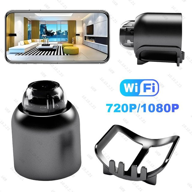 APWIKOGER Kabellose WLAN-Kamera in Schwarz mit HD-Auflösung, Nachtsicht und Audio-Video-Rekorder als tragbarer Camcorder für Zuhause, Büro und Geschäft - Bild 1