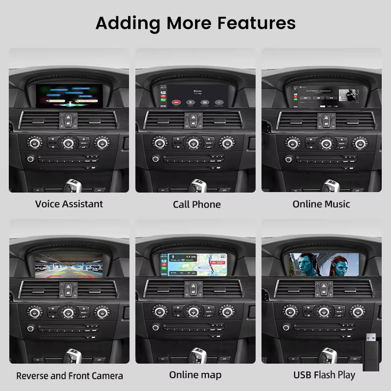 Junsun Wireless CarPlay und Android Auto Modul Decoder für BMW 3er und 5er Serie E60 E61 E62 E63 E90 E91 E92 E93 mit CCC/CIC System in Schwarz - Bild 3