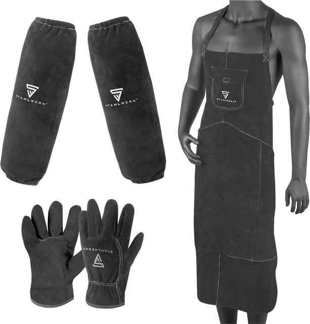 STAHLWERK Schweißerschutzkleidung Set aus Leder in Schwarz, Größe XL, nach EN 388 für Schweißen und Plasmaschneiden - Bild 1