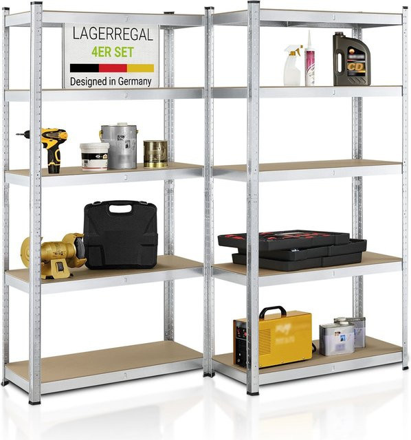 Juskys Lagerregal Basic 4er Set aus verzinktem Metall in Silber, Schwerlastregal für Keller, Garage oder Werkstatt, H x B x T: 180 x 90 x 40 cm - Bild 1