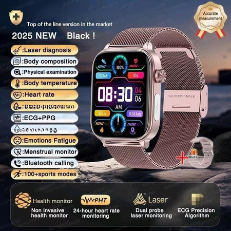 ZODVBOZ Smartwatch mit EKG und PPG Gesundheitsdiagnose für Herren und Damen in Pink mit Mesh-Armband