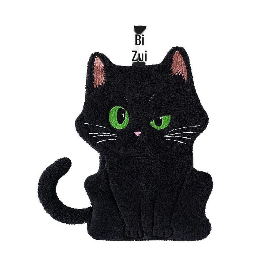 Saugfähiges Korallenvlies Handtuch mit Cartoon-Katze Motiv in Schwarz und Grün für Badezimmer und Küche - Bild 2