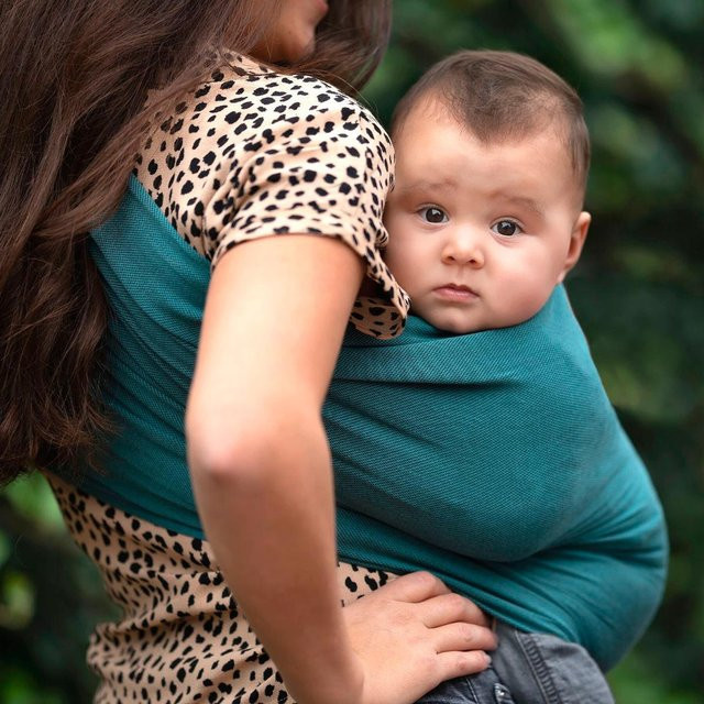 Hoppediz Babytragetuch Ultraleichtes Woven Wrap aus Baumwolle in Grün und Türkis - Bild 1