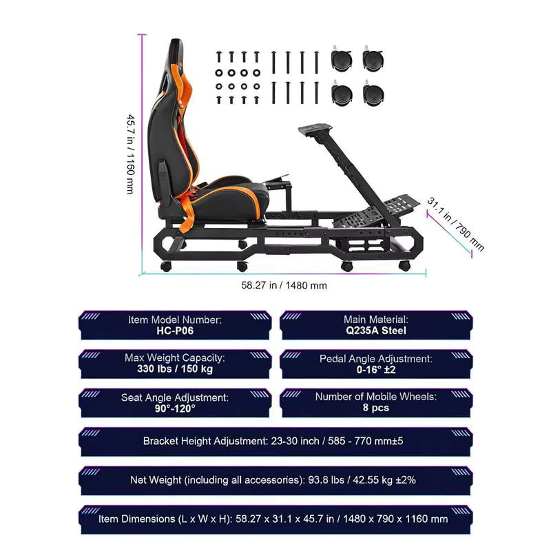 Robuste Rennlenkradhalterung aus Stahl für Fahrsimulatoren in Schwarz, kompatibel mit Logitech G923, G920, G29 und Thrustmaster T248P - Bild 4