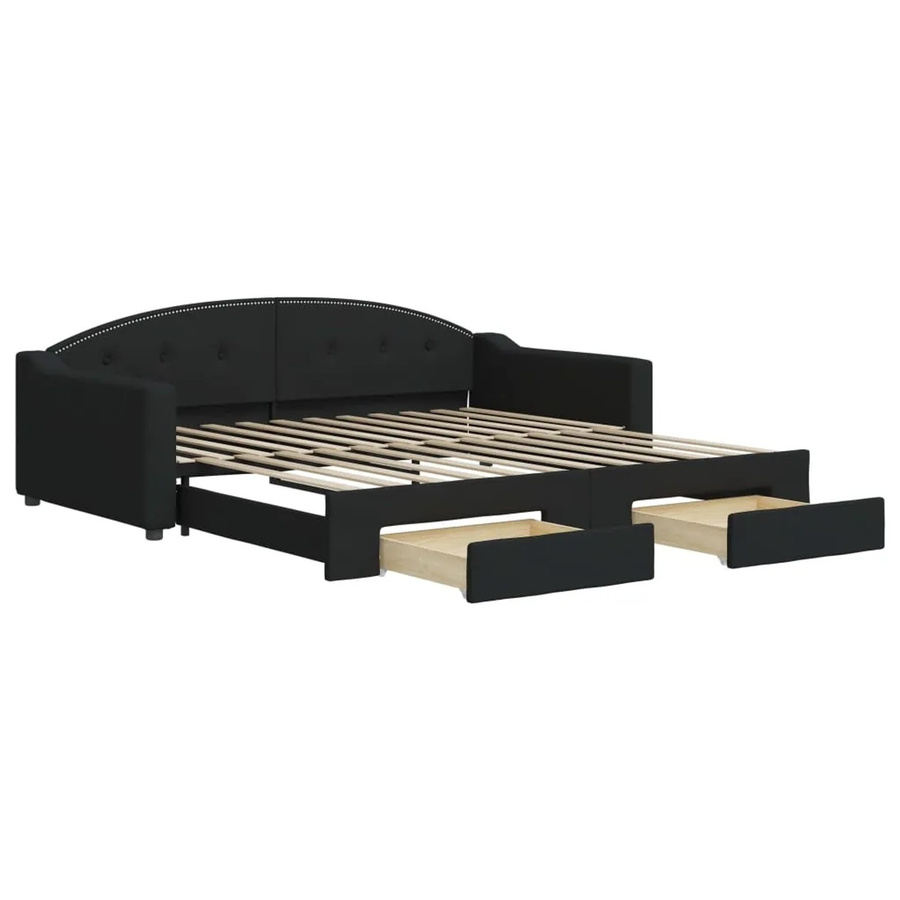 vidaXL Tagesbett ausziehbar mit Schubladen in Schwarz, B/T/H: 200 x 100 x 75 cm (Höhe: 75 cm, Breite: 200 cm, Tiefe: 100 cm) - Bild 2