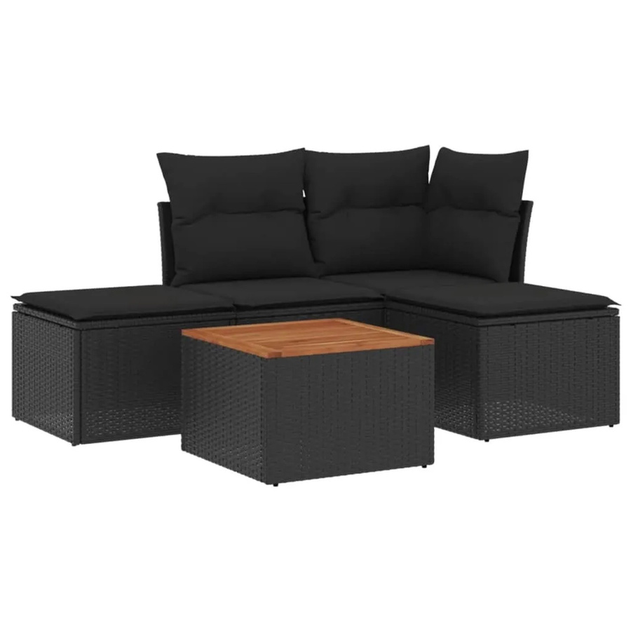 vidaXL 5-tlg Garten-Sofagarnitur aus Polyrattan in Schwarz mit Kissen und Metallgestell - Bild 2