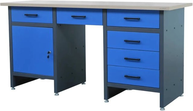 DELUKE Werkbank für Profis aus Stahl und Spanplatte, Anthrazit-Blau, B/T/H: 170 x 60 x 85 cm - Bild 1