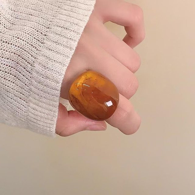 YULIN Ring Harz, Braun, Oval, Unisex - Bild 1