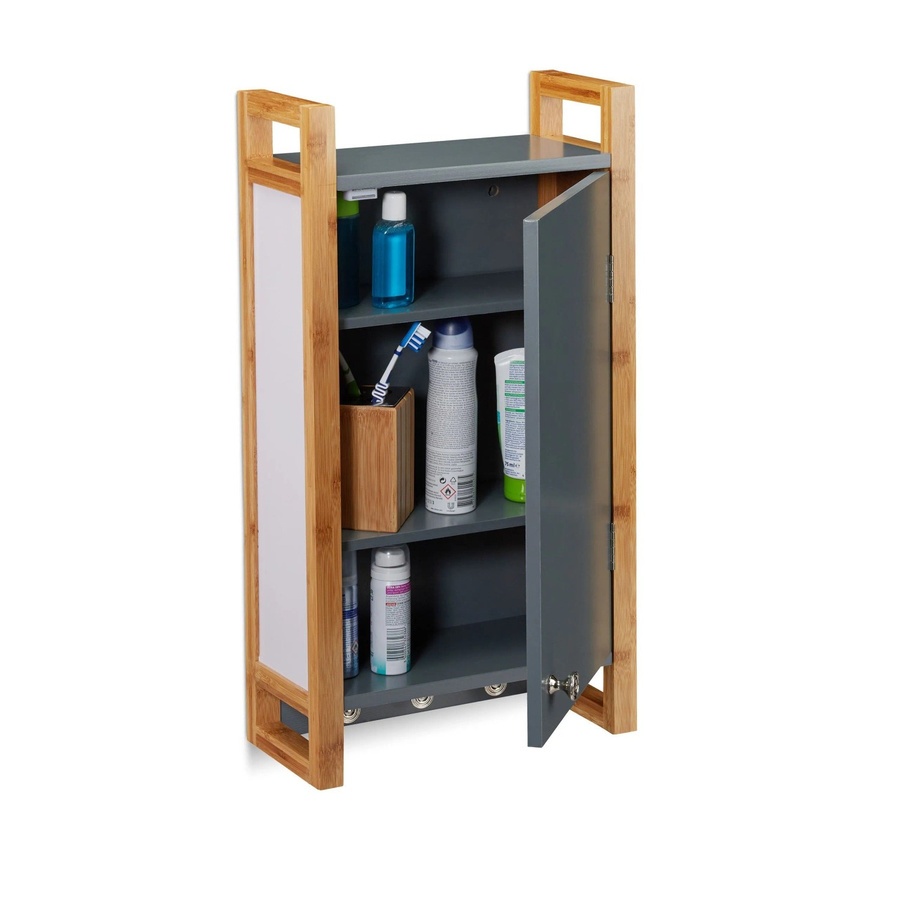 Relaxdays Hängeschrank aus MDF und Bambus in Grau Natur mit Magnetverschluss, B/T/H: 58 x 31,5 x 15 cm - Bild 2
