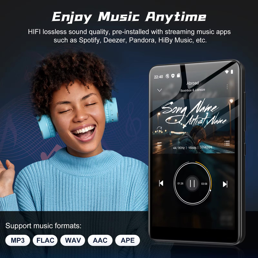 Diofox MP4-Player mit 4-Zoll-Touchscreen, 32GB Speicher, Bluetooth und WiFi in Schwarz - Bild 5