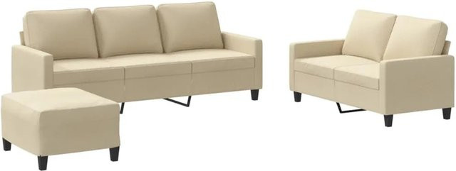 vidaXL 3-teilige Sofagarnitur in Creme mit 3-Sitzer-Sofa, 2-Sitzer-Sofa und Fußhocker aus Stoff - Bild 1