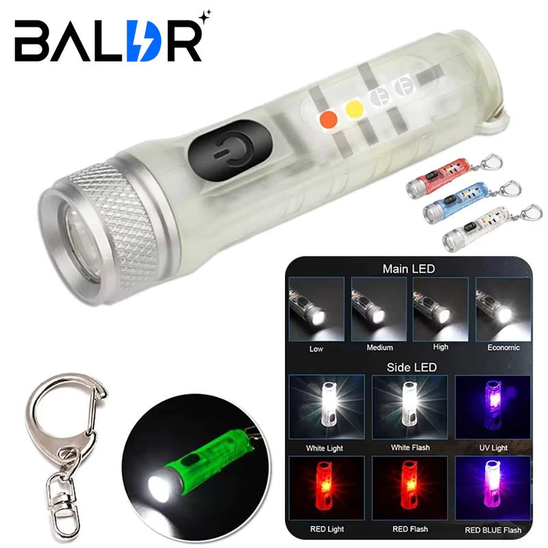 BALDR Multifunktionale Mini-Schlüsselanhänger-Taschenlampe in Silber, wiederaufladbare LED-Notfall-Taschenlampe mit Magnet und Fluoreszenz-Funktion - Bild 3