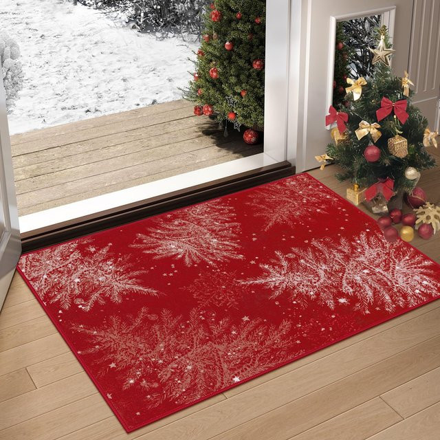 VIKAMA Weihnachtsteppich mit Hirsch- und Schneeflocken-Design, rutschfest und maschinenwaschbar, B/T: 60 x 40 cm - Bild 1