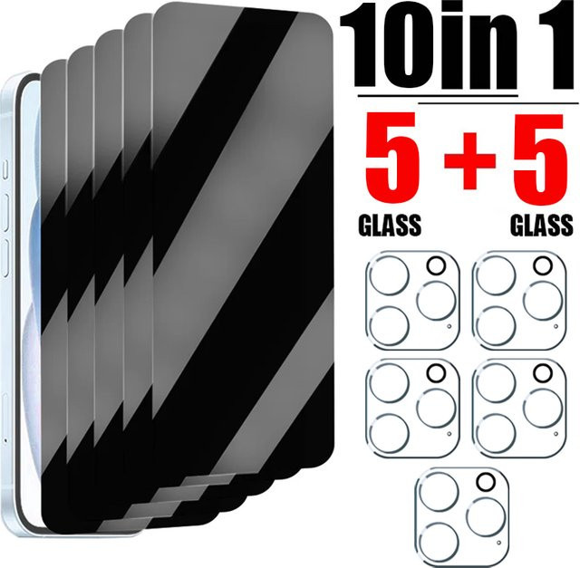 YANRICHES 10in1 Privatsphäre Displayschutz und Kamera Objektivglas Set für iPhone 16 15 14 13 12 11 Pro Max Plus Mini in Transparent - Bild 1