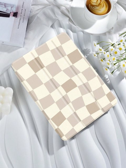 Karierte flache Hülle für Apple iPad Pro und iPad Air in Beige mit Auto Sleep/Wake Funktion - Bild 1