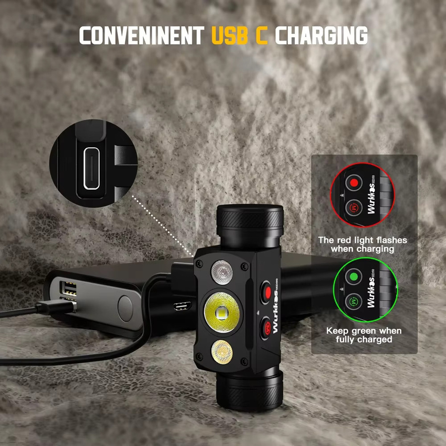 Wurkkos HD50 LED-Stirnlampe in Schwarz mit 4000 Lumen, wiederaufladbar mit 21700 Akku, rotes Licht und magnetischem Rücklicht - Bild 3