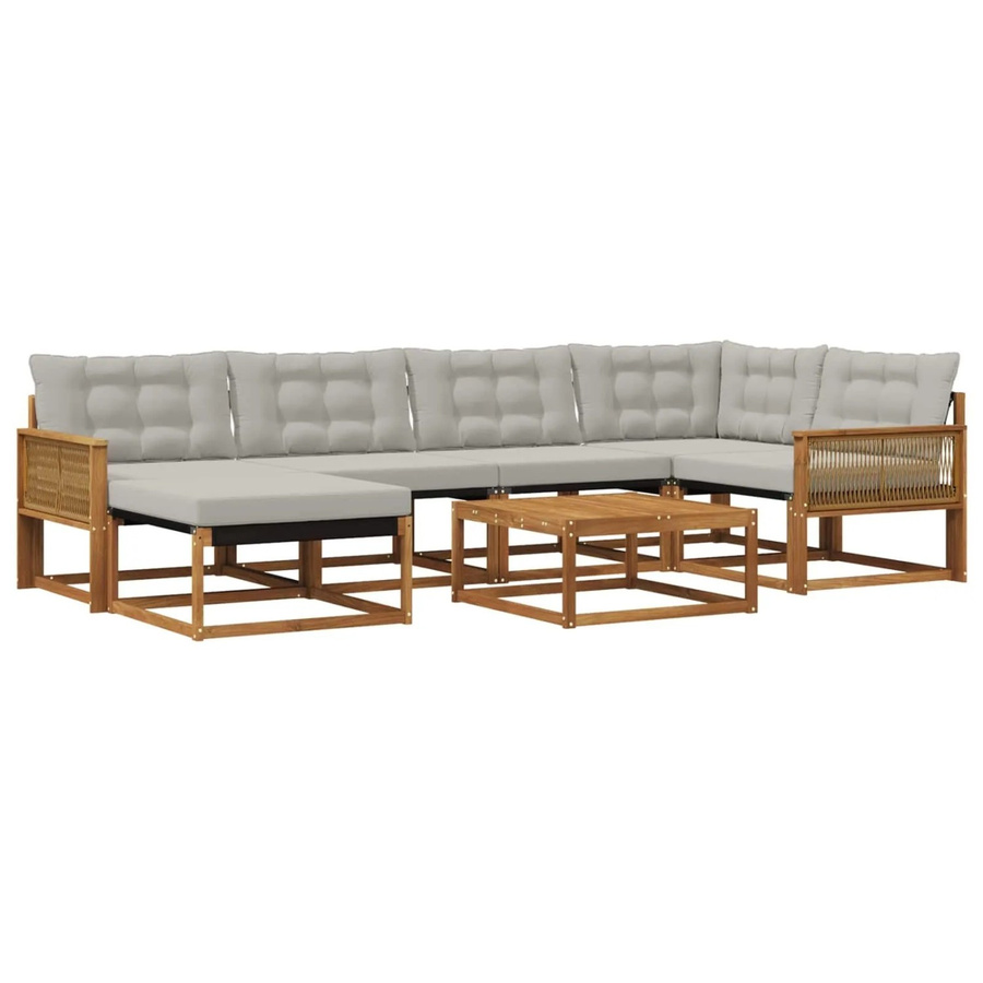 vidaXL Outdoor-Sofagarnitur L-Form aus Massivholz Akazie und Textilene in Natur und Grau mit 7 Kissen und Armlehnen - Bild 2