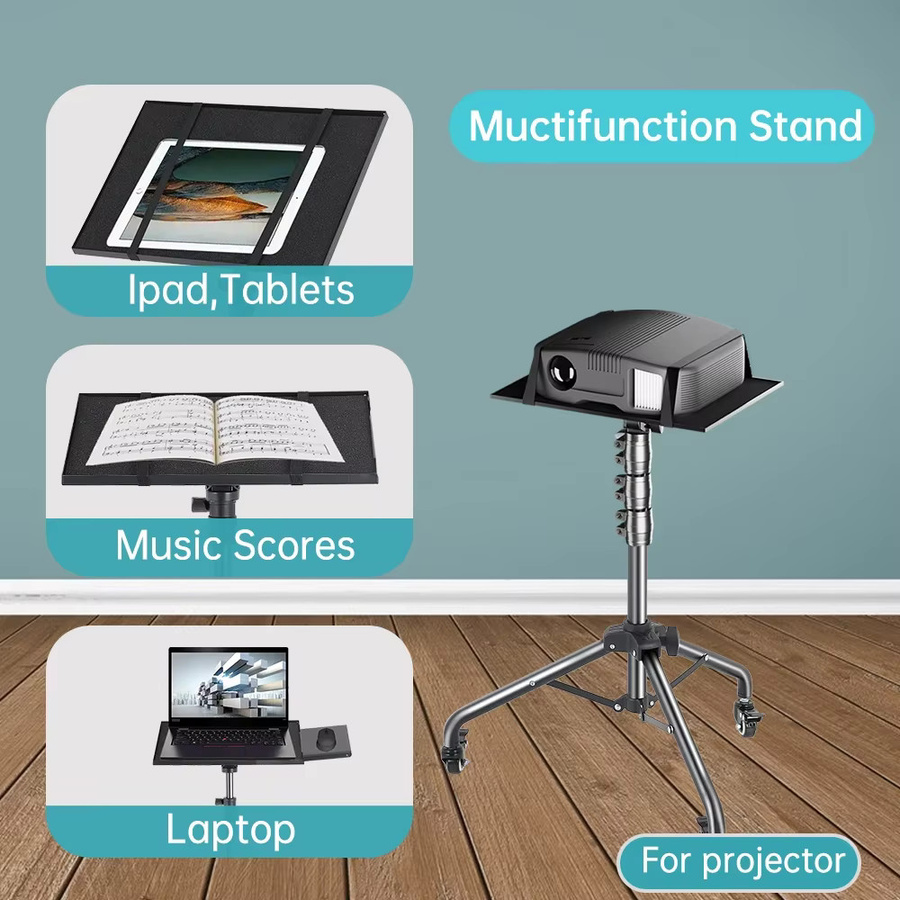 SH Höhenverstellbares Projektor-Stativ mit Laptop-Ablage in Schwarz, Höhe: 90 cm, 125 cm oder 145 cm - Bild 4
