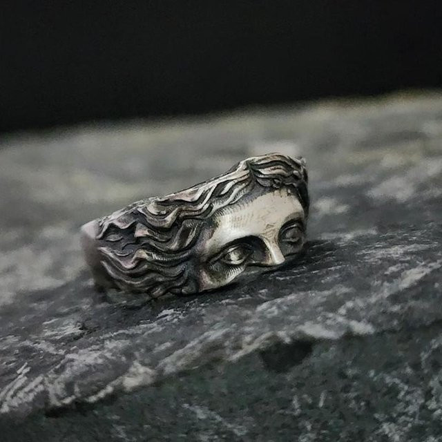 Ring Venusmaskenring, Messing, Silber, Herren - Bild 1