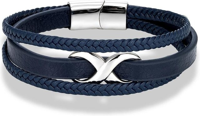 Armband, mehrschichtiges blaues geflochtenes Leder, Edelstahl, 19cm, Unisex - Bild 1