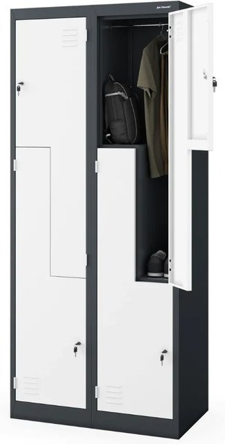 JAN NOWAK Umkleideschrank Spind JULIA mit 4 Abteilen aus Stahl in Anthrazit-Weiß, H x B x T: 185 x 80 x 45 cm - Bild 1
