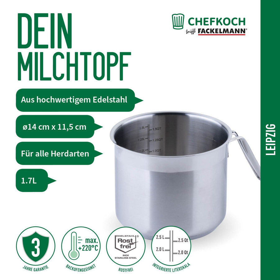 Fackelmann Milchtopf Leipzig aus Edelstahl und Aluminium, Farbe: Silber, Durchmesser: 14 cm - Bild 3