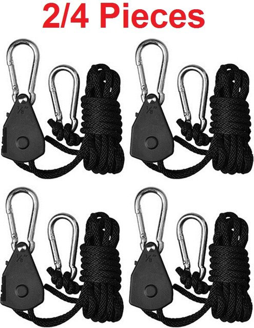 Lotank Markise Windseil Set, 8 Zoll verstellbares Lanyard in Schwarz, Riemenscheibe mit Heberiehaken für Zeltventilator und Pflanzenlampen - Bild 1
