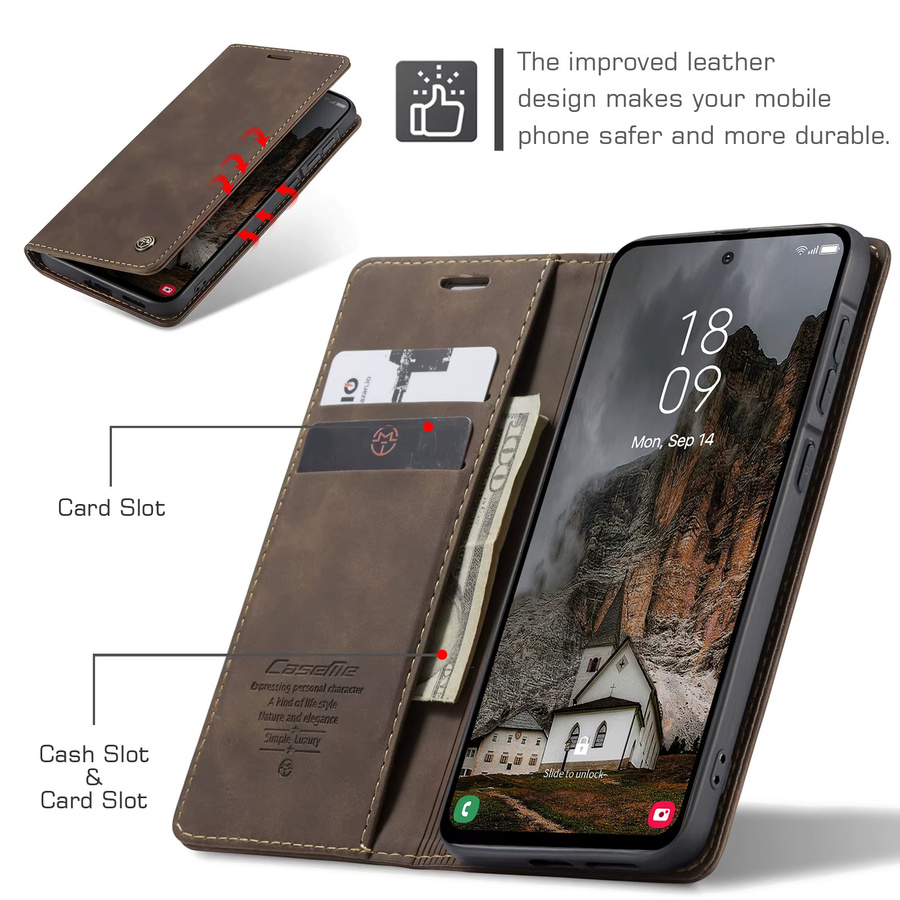 Retro Leder-Brieftasche für Samsung Galaxy A57 5G, A56 5G, A55 5G und A54 5G mit Kartenfächern und Standfunktion in Braun - Bild 3