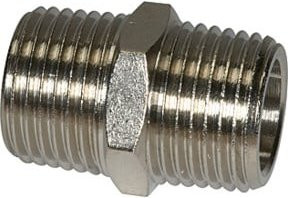 Riegler Doppelgewindenippel aus vernickeltem Messing in Silber, R 3/8 a. / R 3/8 a., SW 22 - Bild 1