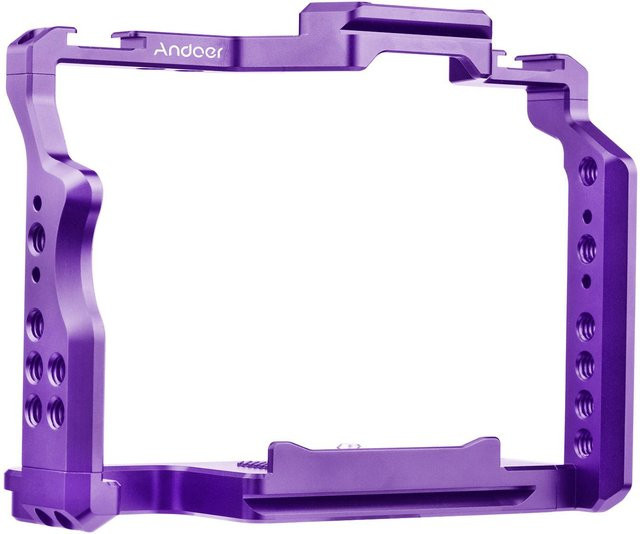 Andoer Kamerakäfig aus Aluminiumlegierung mit zwei Kaltschuhhalterungen und 1/4-Zoll-Gewinden in Violett - Bild 1